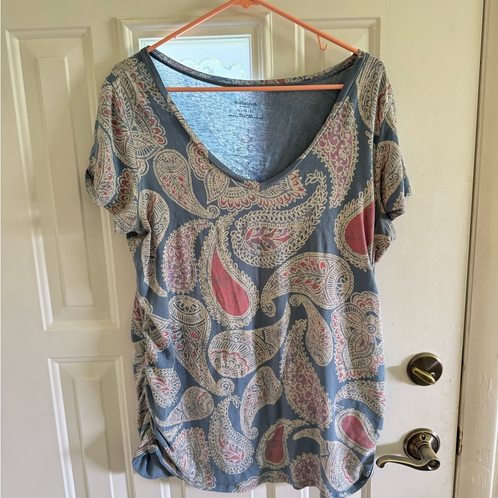 Motherhood Blue and Pink Ruched Short Sleeve T-Shirt